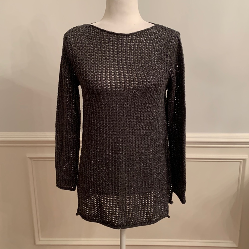 Jeanne Pierre Black & Silver Long Sleeve Sweater Size Large